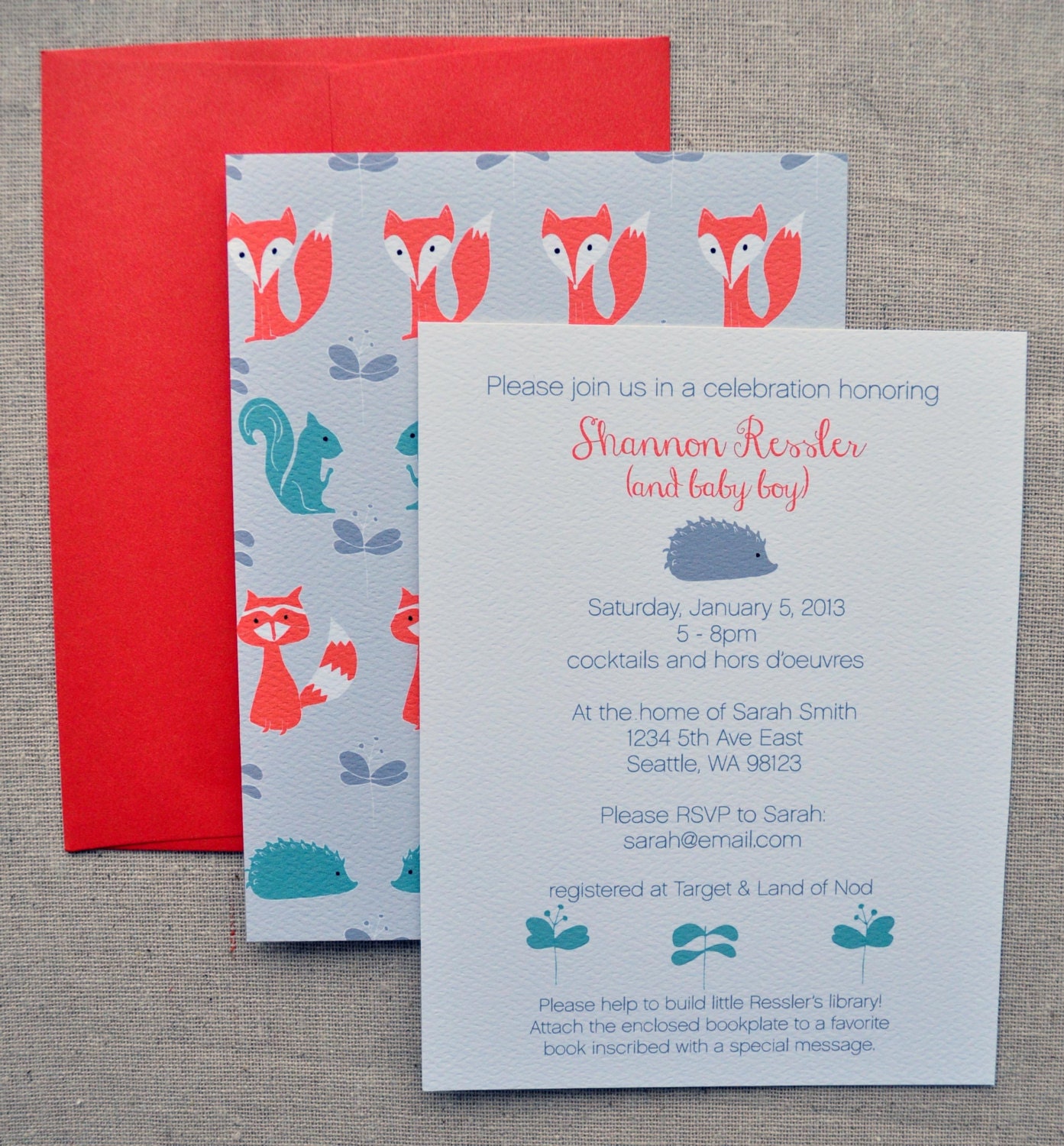 Woodland Creatures Baby Shower Invitation Set