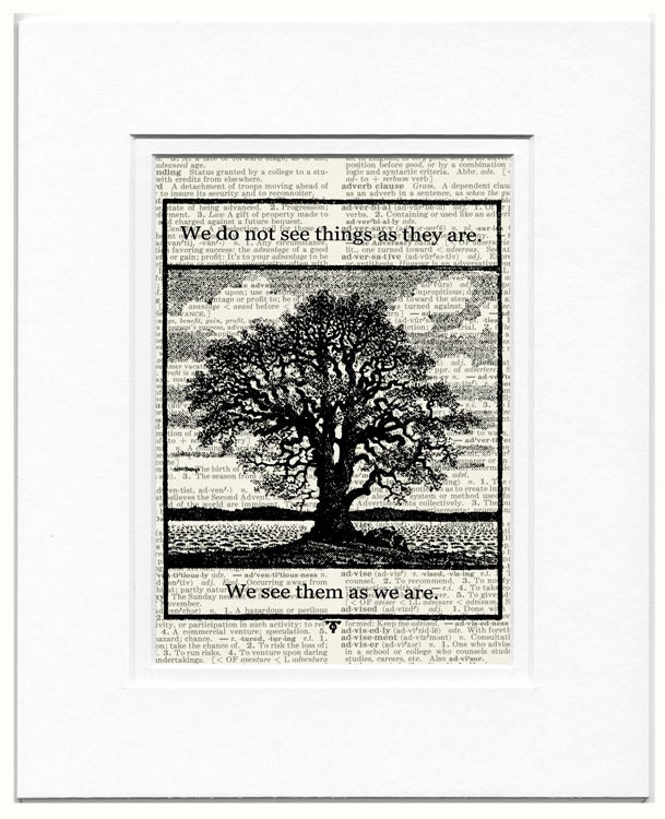 We see things - original collage printed on old dictionary page
