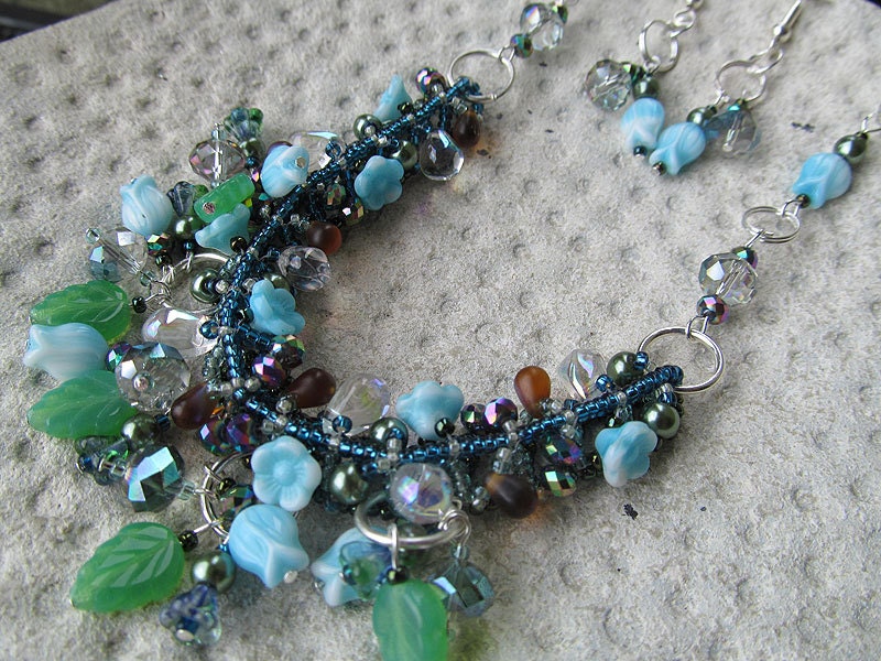 Blue Lagoon Bead Netted Statement Necklace