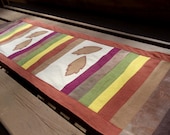 Hemp Organic Cotton Table Runner Earthy with leaves applique Ready to ship