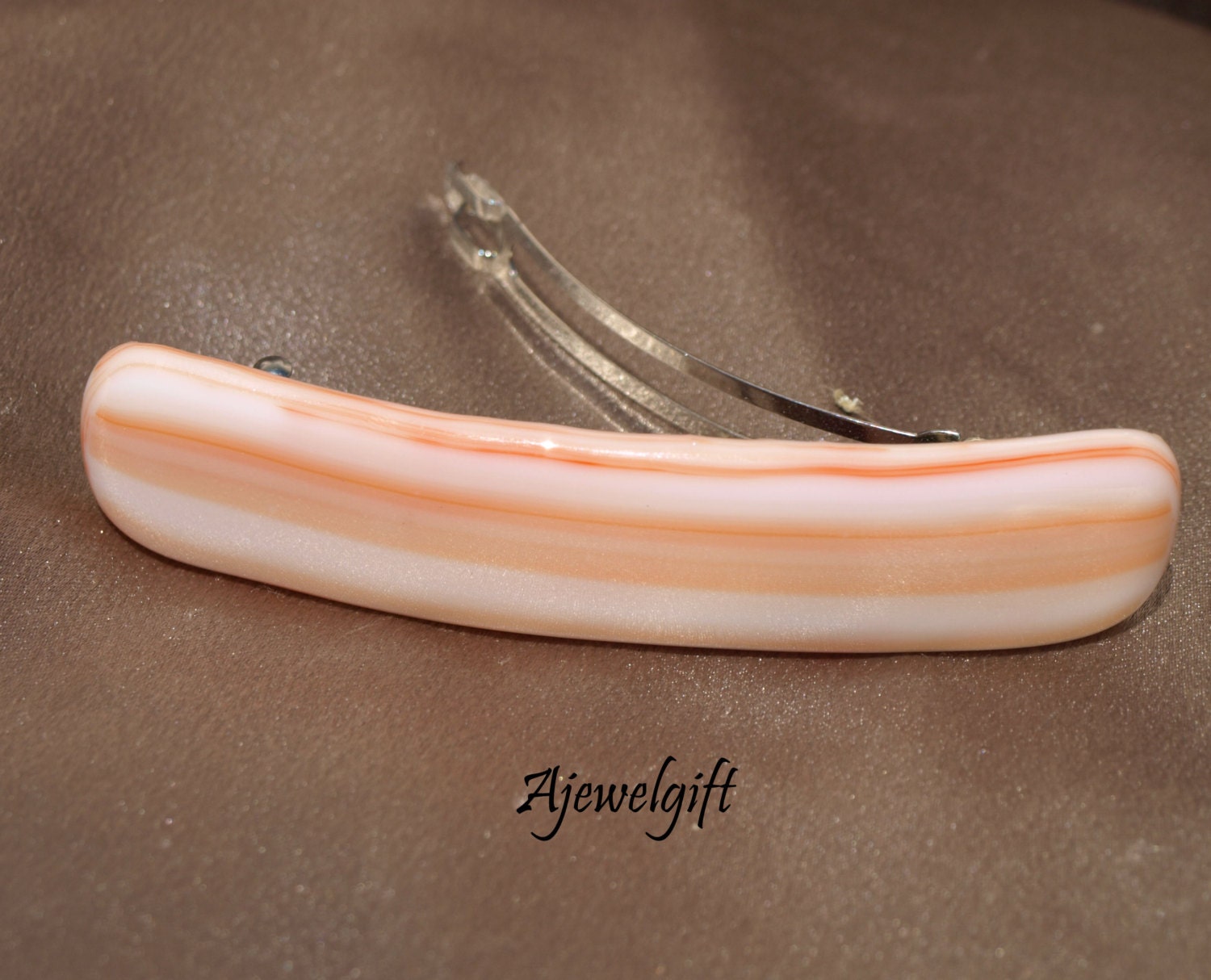 Creamy Orange Fused Glass Barrette - Large 134004