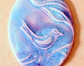 Stoneware Oval Bird Bead - Sweet Tweet in Spring Periwinkle Blue Lavender