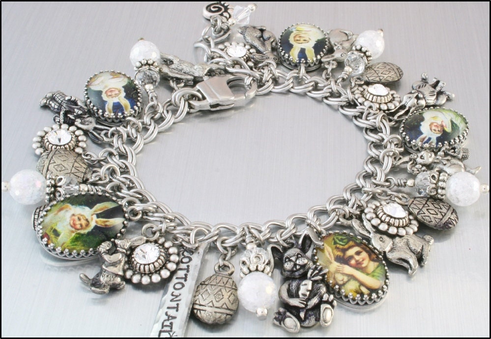 Mr. Cottontail Rabbit Charm Bracelet, Silver Easter Charm Bracelet, Easter Jewelry, Bunny Rabbit Charm Jewelry