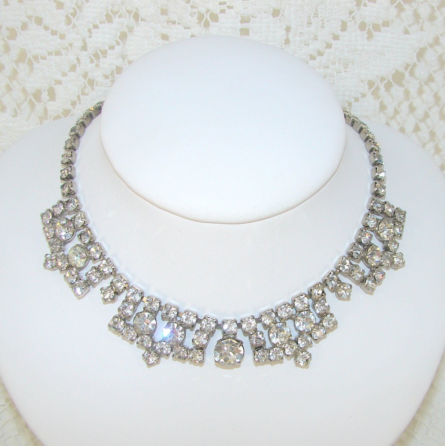 Rhinestone Choker Wedding Necklace 1950s Vintage Jewelry Bridal Formal