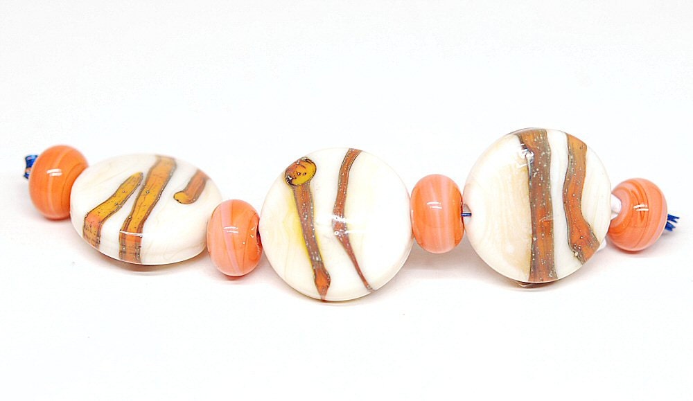 Handmade Lampwork Glass Bead Set - Coral Sprees with Scrolls