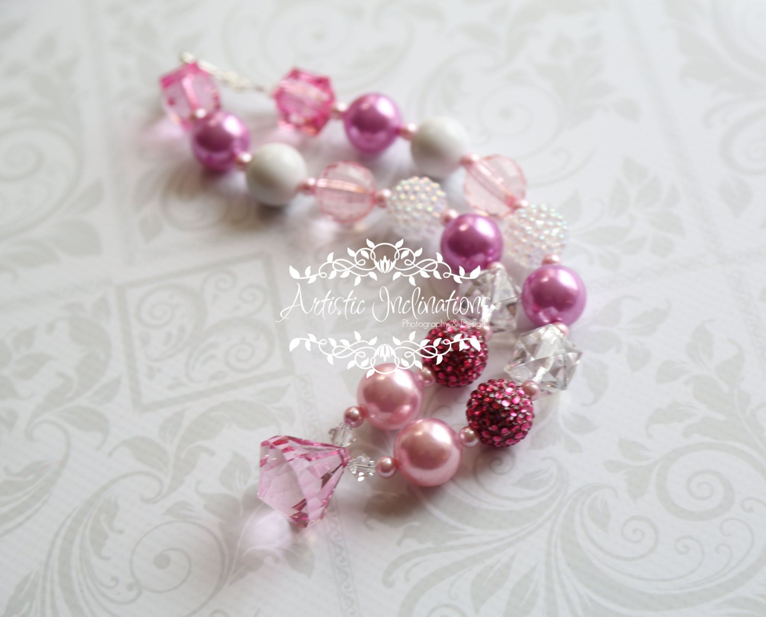 Sweet Serenity II - Pink and Muave Chunky Necklace with Pink Diamond Drop
