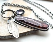 Talisman Necklace, Feather, Silver, Purple Passion Agate, Bezel Work, Modern, Gift, Eco Friendly, Oxidized, Metalwork, Hand Forged,Rustic