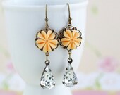 Dreamy Floral Earrings, Dangle Earrings, Jewel Earrings, Flower Earrings, Orange Sherbet, Drop Earrings, Memorial Day Sale