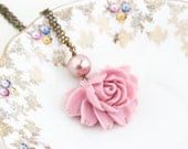 Statement Necklace, Pink Jewelry, Elegant Rose Necklace, Vintage Style, Shabby Chic, Flower Necklace, Memorial Day Sale