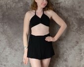 1940s Bathing Suit Swimsuit Bikini Terry Cloth Halter Black