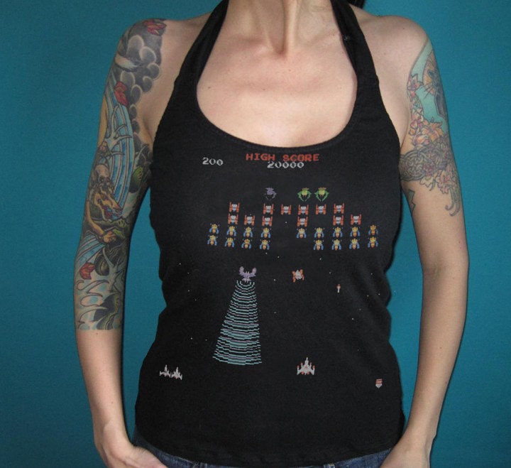 Galaga retro gamer shirt halter top Small Medium or Large