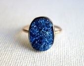 Midnight Blue Drusy Ring on 14k Gold-Fill Band