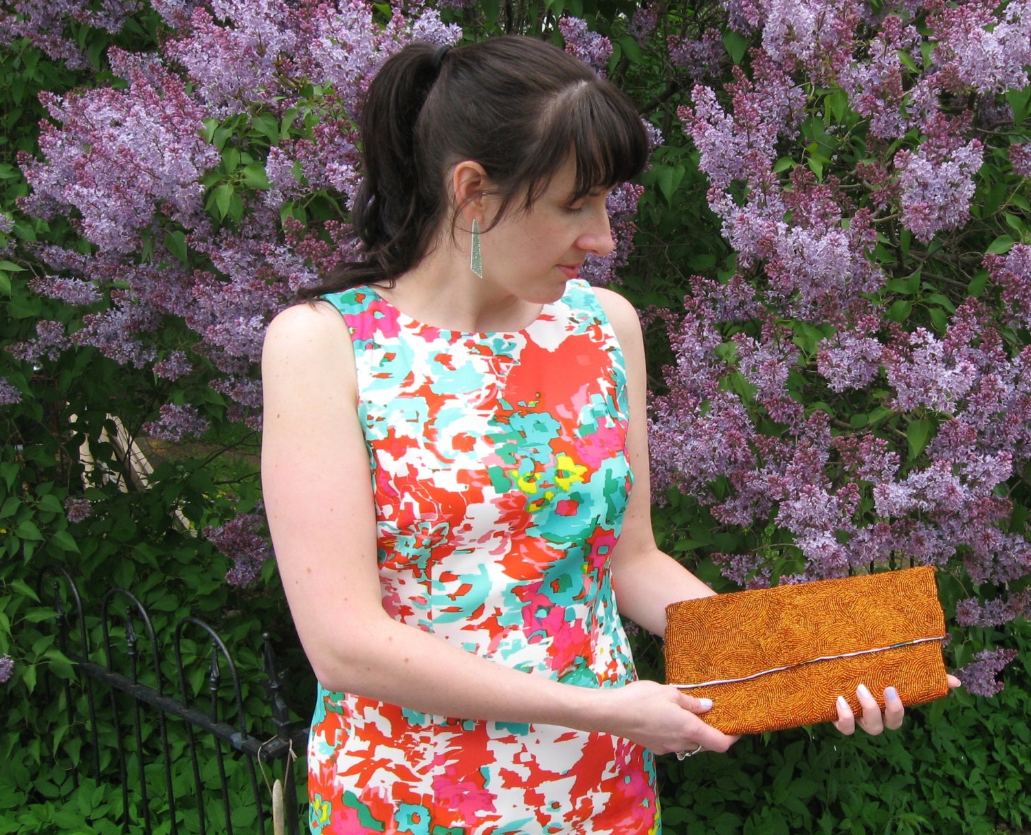 Orange Beaded Clutch Purse- Upcycled Recycled  Handbag - Ready to Ship