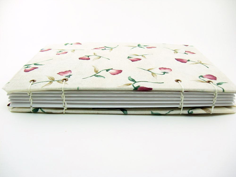 Fabric Coptic Bound Rose Bud Covered Blank Book Journal Sketchbook Notebook 5 x 7