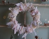 Tied With a Bow - Abandoned Vintage Lace, Burlap, and Fabric Rag Shabby Chic Wreath