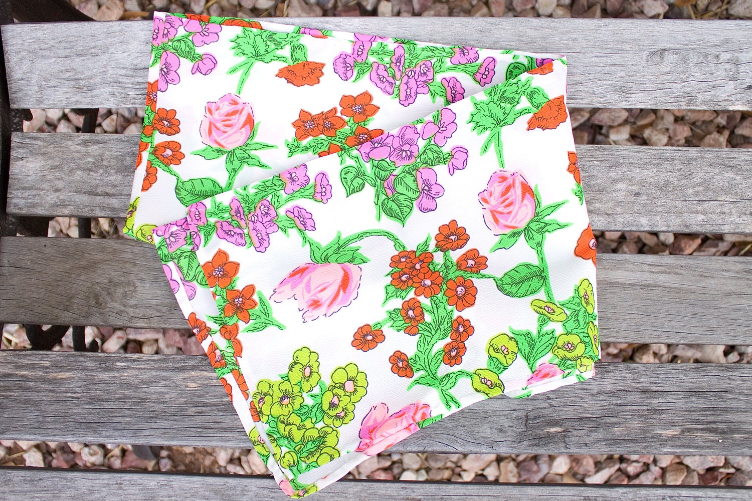 Vintage Floral Scarf - Orange, Pink, Green