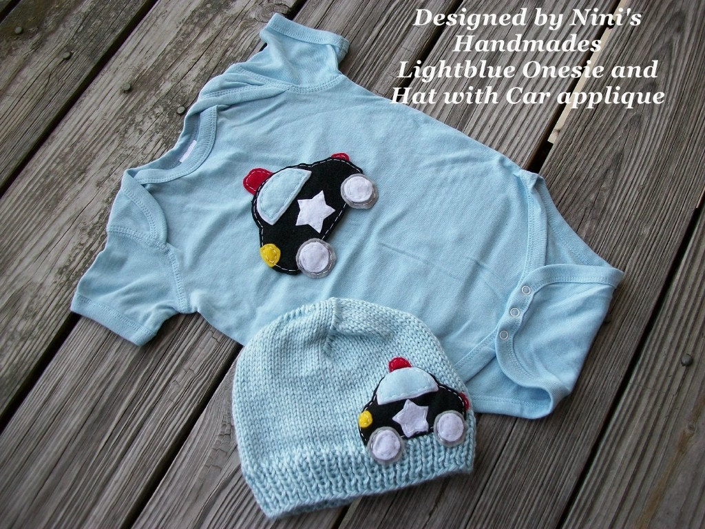 POLICE Car inspired Light blue Onesie and Beanie  Set- Baby hat and baby onesie, Newborn photography, Baby shower gift, childrens clothing,