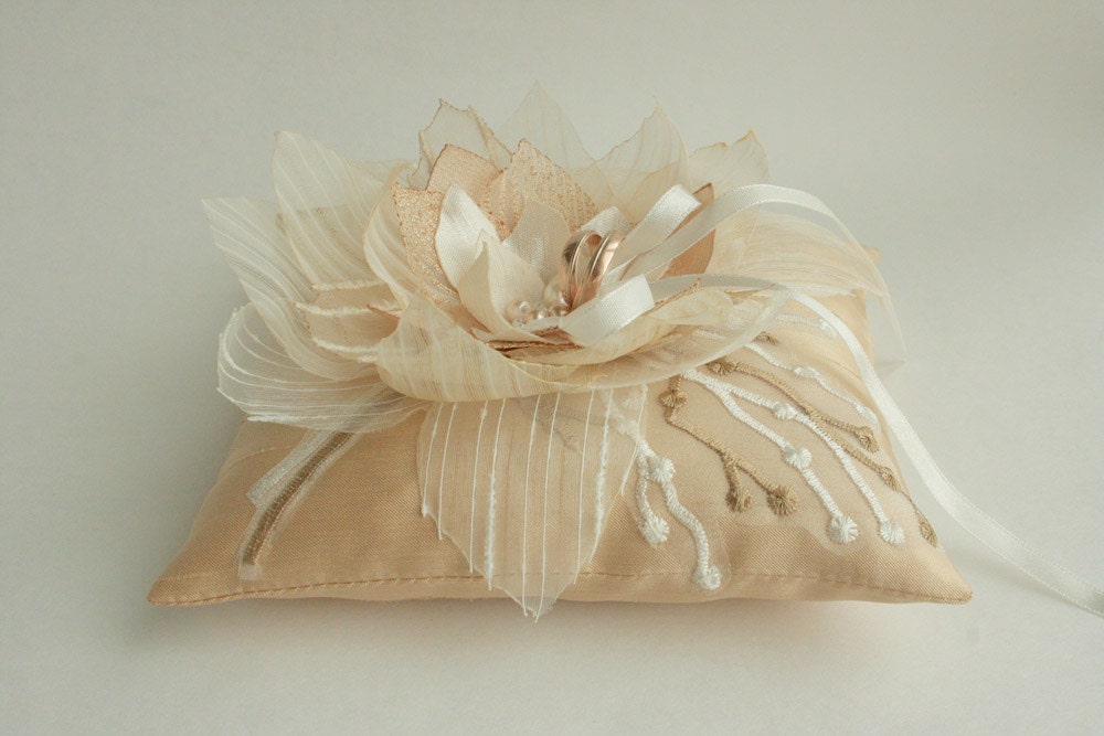 Wedding pillow with flower  and lace---ring bearer pillow, wedding rings pillow , wedding pillow---FREE SHIPPING