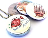 Sealife (recycled magnetic locket set) fish, seahorse and octopus wearable art