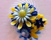 PLASTIC BROOCH BLUE yellow - One of A Kind Handmade Flower Pin no.104