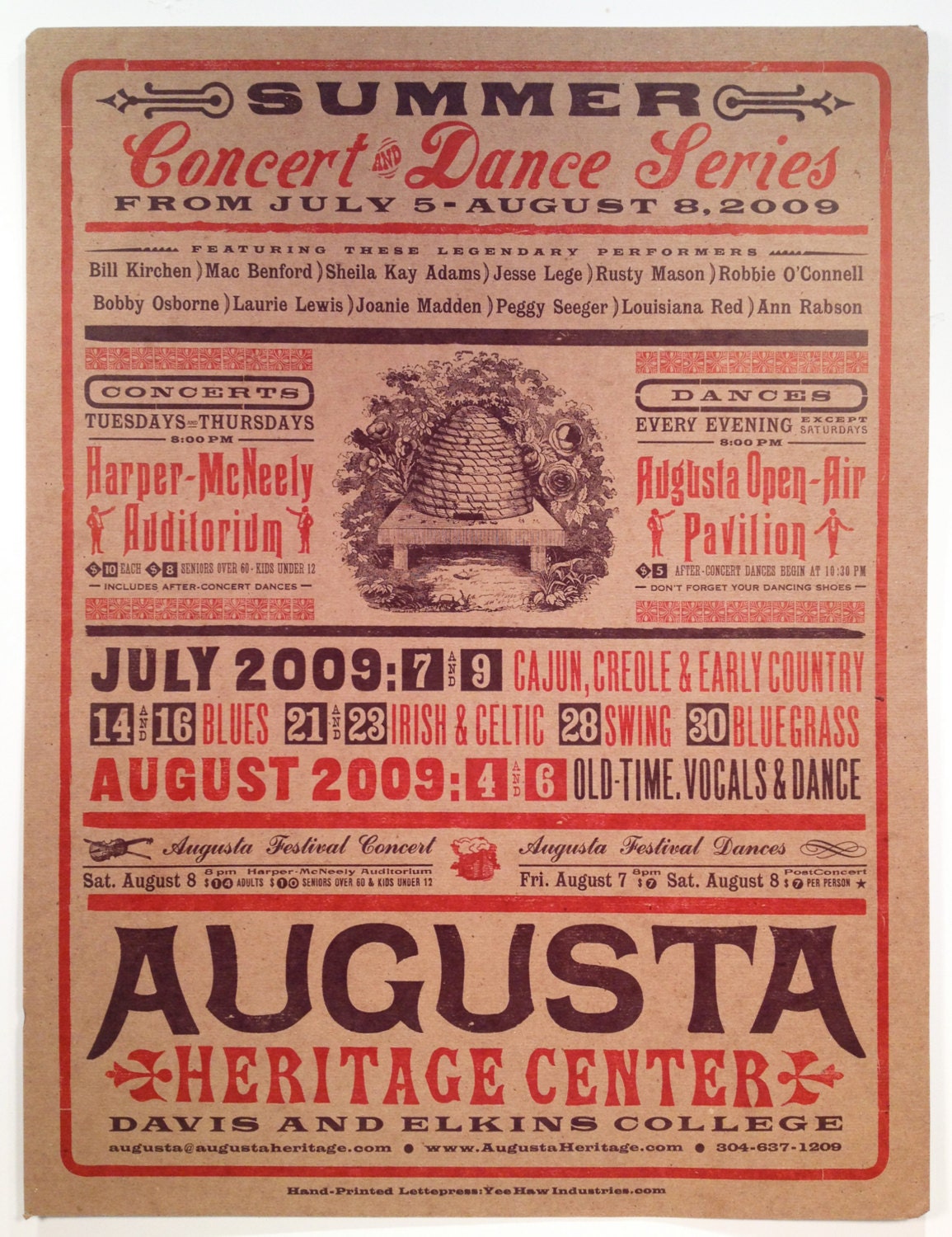 AUGUSTA HERITAGE CENTER Hand Printed Letterpress Hive Poster
