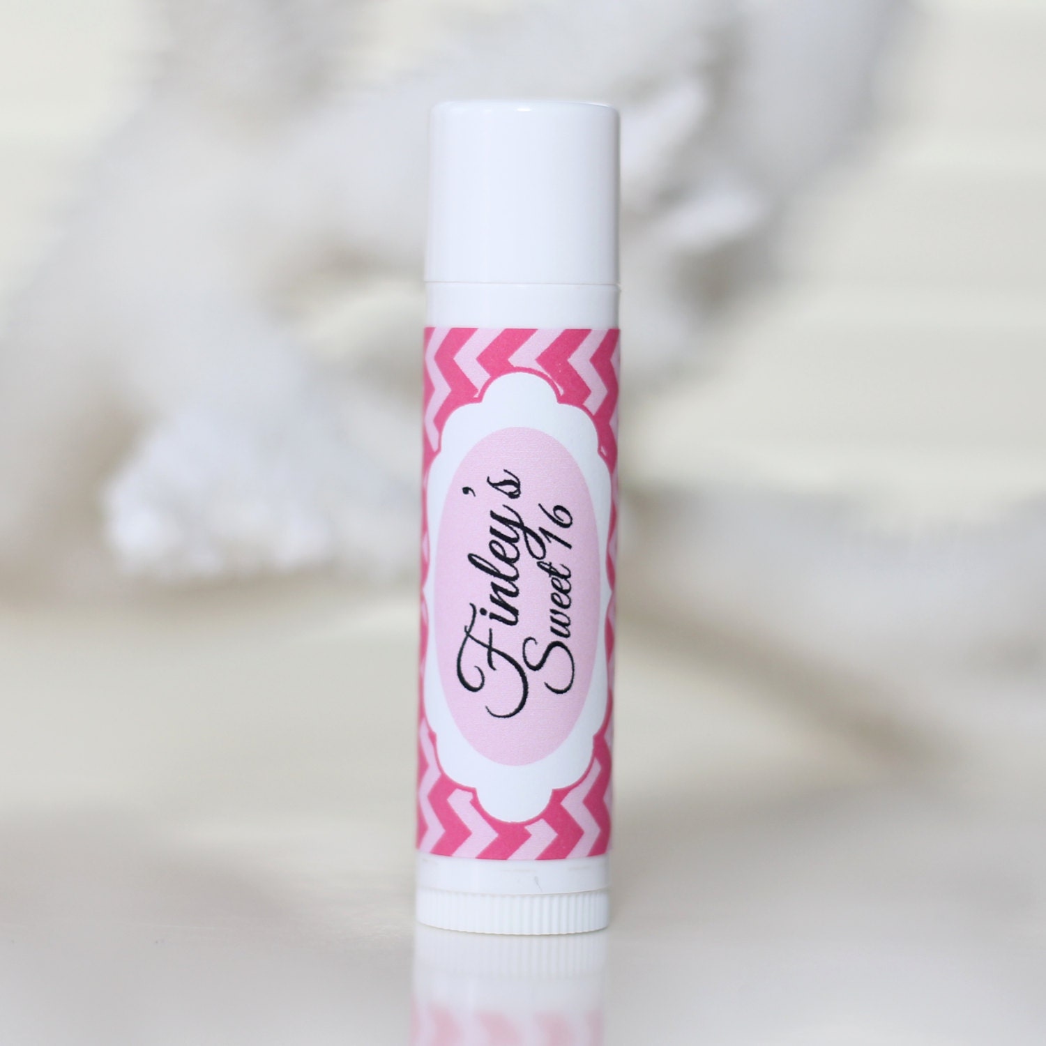 Personalized Lip Balm Stickers -- PINK CHEVRON -- Personalized Chapstick Labels, Birthday Party Favors, Wedding Favors