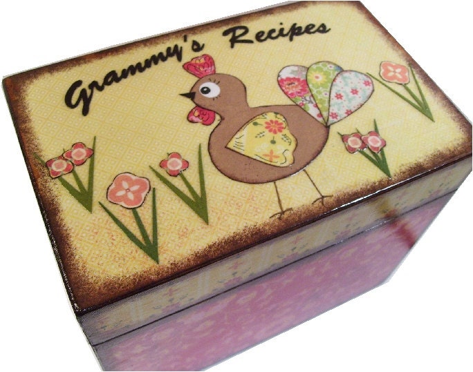 Recipe Box  Holds 4x6  Cards  MADE To ORDER  Decoupaged   This Box Is LARGE and Crafted by Hand