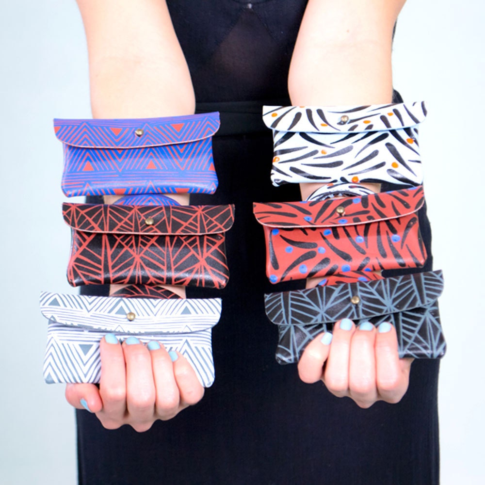 Screen printed leather purse