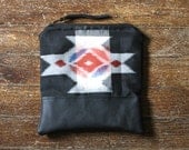 BLACK AZTEC Pouch. Tribal Clutch. Black Leather Pouch. Navajo Clutch.