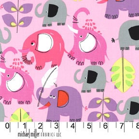 PACHYDERM Shower Pink  Elephants  by  Michael Miller Fabrics by the Yard, Designer Fabric
