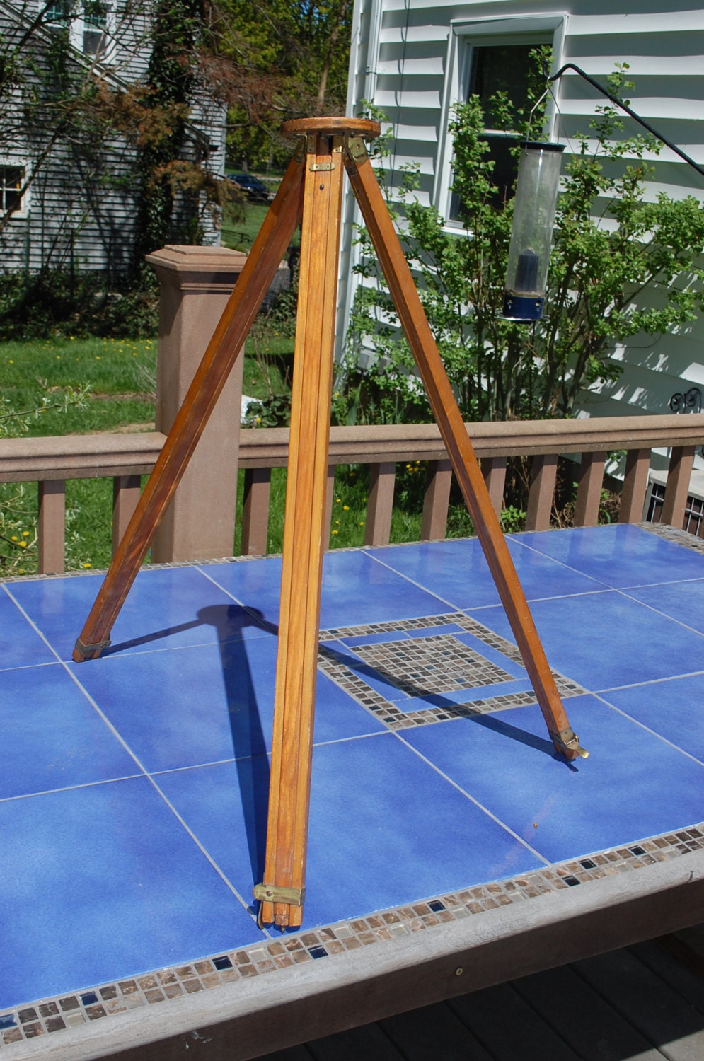 vintage surveyors tripod wooded and brass Fully Adjustable telescoping legs