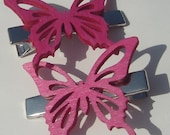 pink butterfly hand made hair clips set of 2