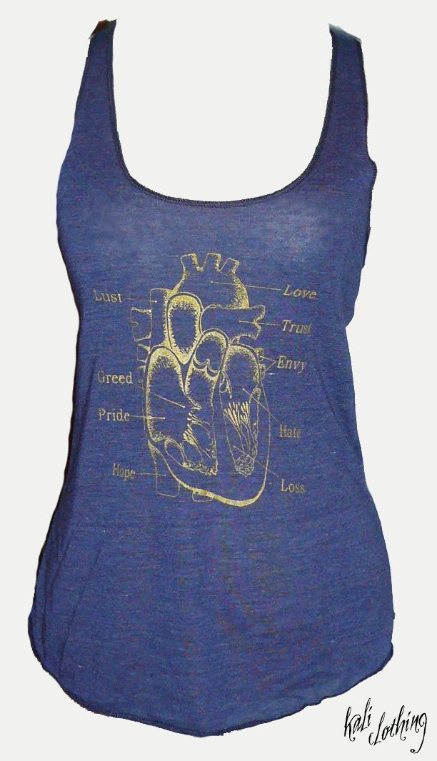 Anatomy of a Heart Blue Tri-Blend Racerback Tank, XS