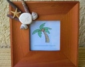 Wood Picture Frame, Seashell Embellished, Beach, Coastal Decor