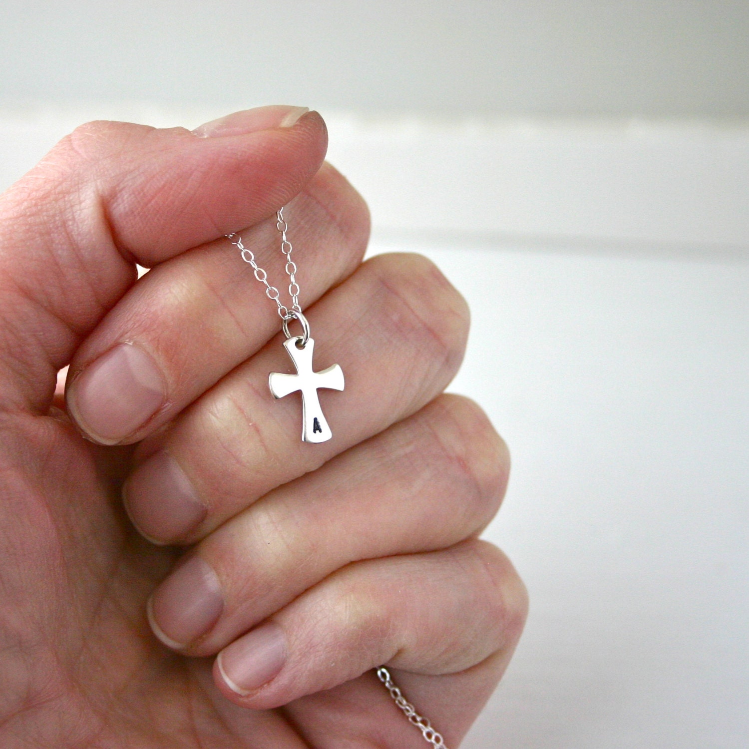 Initial personalized sterling silver cross necklace