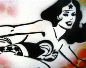 Graffiti Painting on Canvas Original Stencil Pop Art Handmade W. Woman