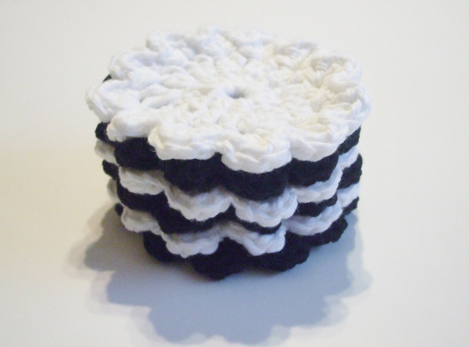 Lot Of Six Miniature Black And White Crocheted Face Scrubbies