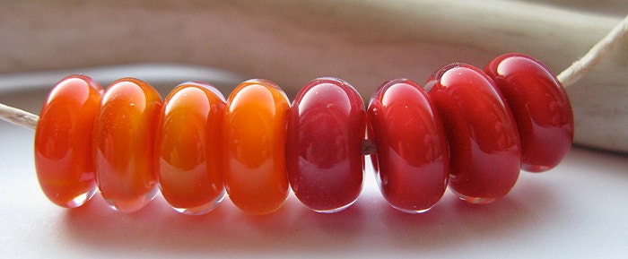 Minis Cherries and Oranges  Lampwork Glass Discs 1/16th mandrels  -  cerulean ocean  -   Handmade Glass Bead Set from Ellen Dooley SRA (8)