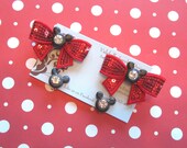 Mouse Couture sequin bow hair clips and clip on earring or post YOU CHOOSE red