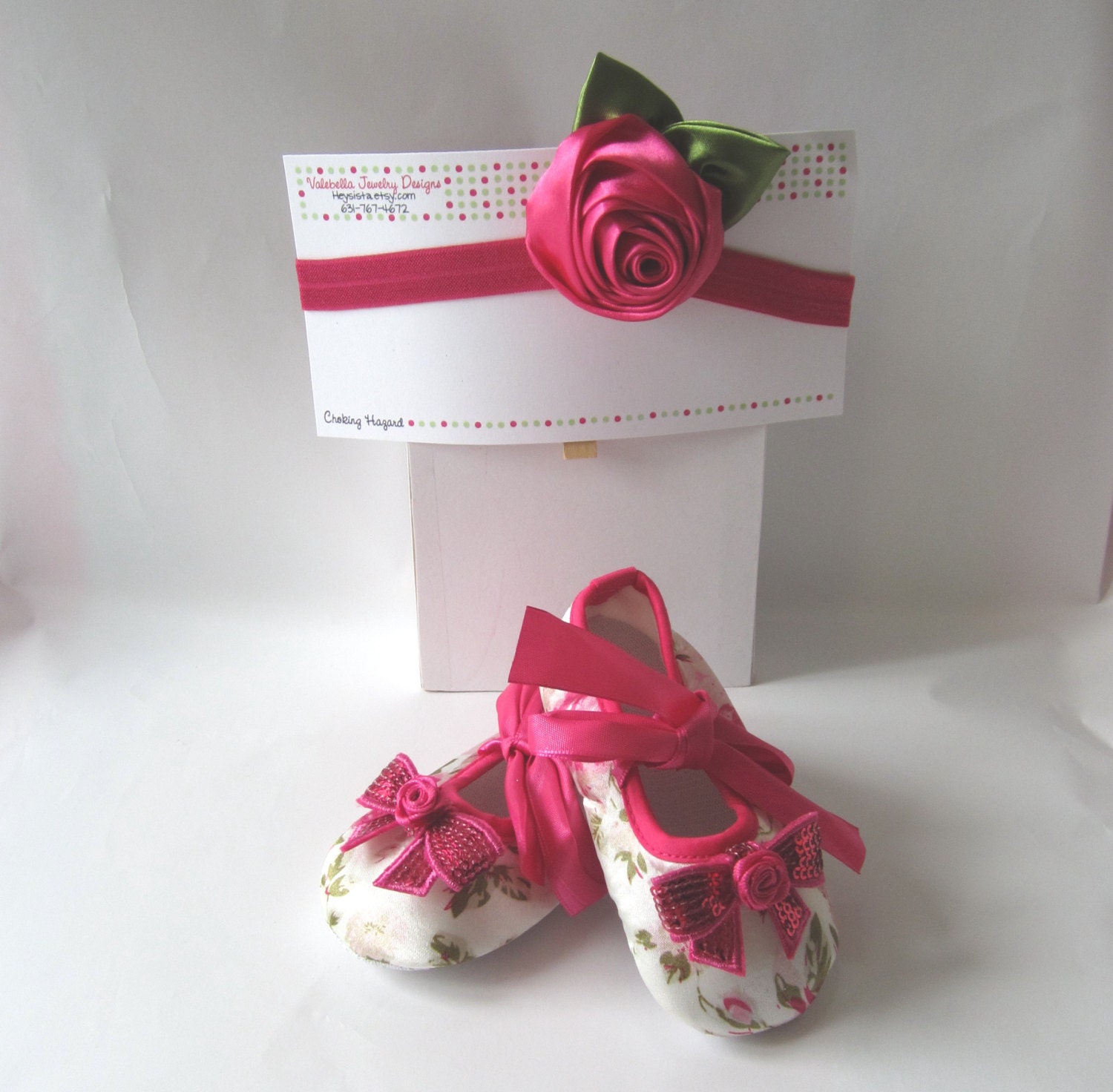 Cutie Patootie Headband & Shoetie Set hot pink roses CHOOSE YOUR SIZE