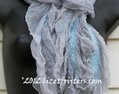 Long Light Blue Turquoise Nuno Felted Scarf - Eco Fashion - Fibre Art