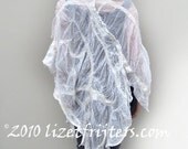 Cotton Nuno Felted Summer Poncho White Swirls Handmade Fibre Art Nuno Felt Summer Clothing