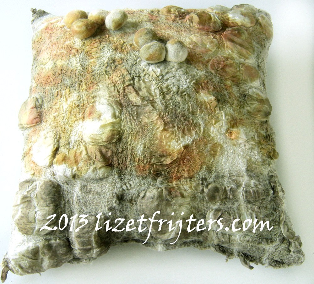 Textured Nuno Felted Seamless Cushion Cover Onion Skins Eco Printed Interior Decor Standard Size CU001