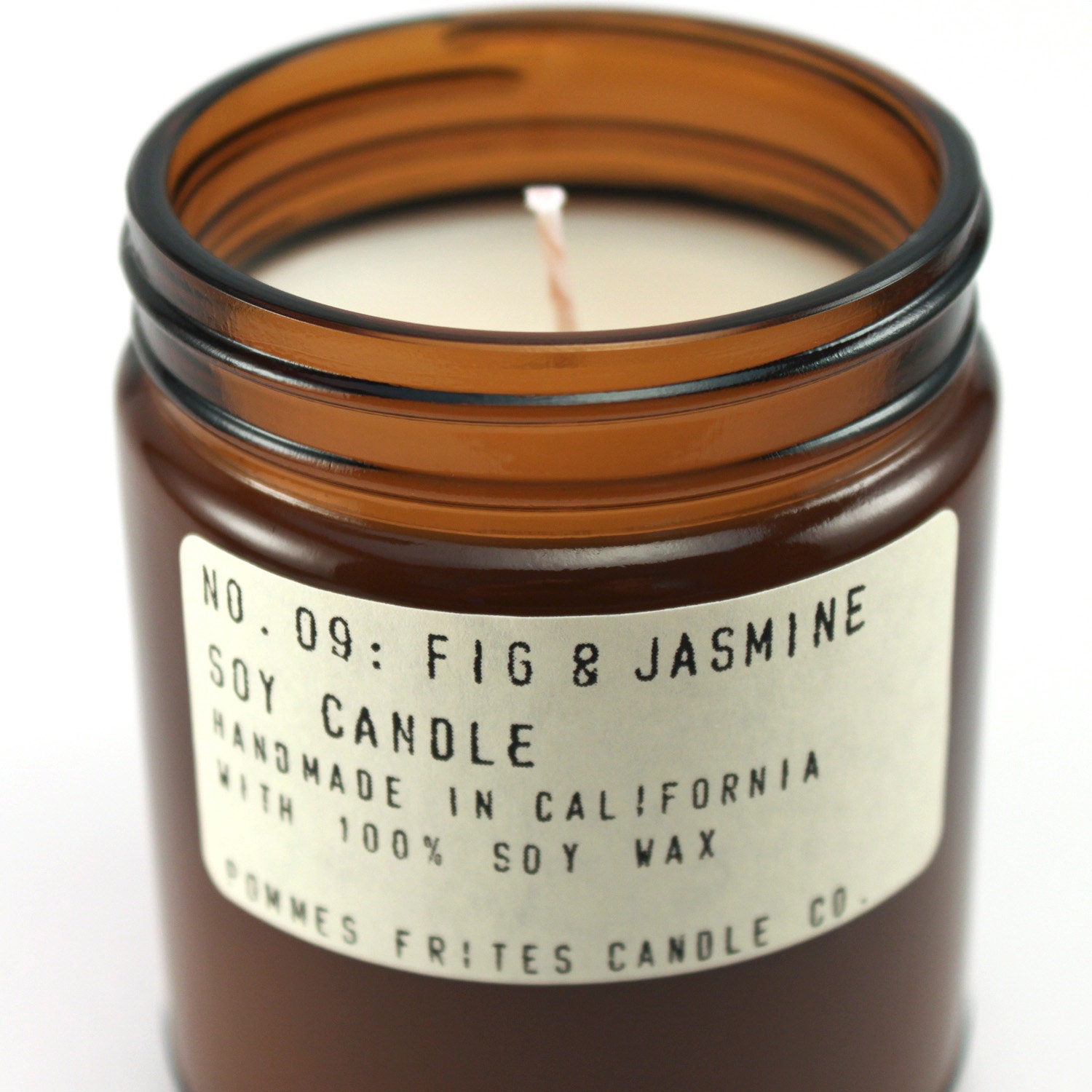 no. 09: fig & jasmine - 8 oz soy wax candle - apothecary style jar burns for forty hours - pommes frites candle co.