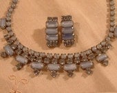Fabulous VINTAGE-Antique -Rhinestone-Blue Necklace and Earrings
