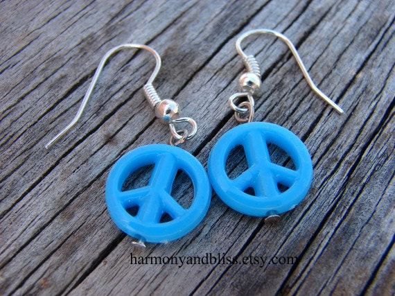 Groovy Peace sign earrings (blue)