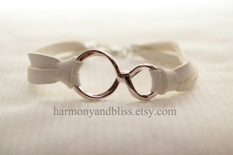 Infinity white deerskin leather bracelet