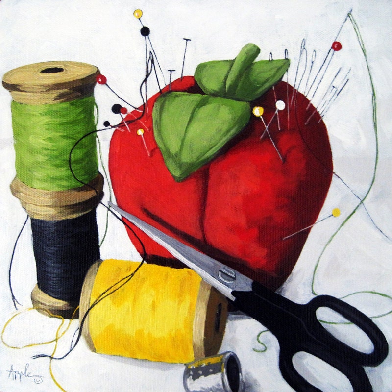 SEWING PINS & NEEDLES ooak original still life artists tools oil painting