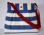 Pleated Handbag - Adjustable Strap - Wide Stripes - Nautical