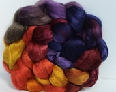 Hand Dyed roving Mulberry silk brick 3.5ozs Sultry